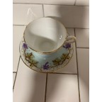 Tea Cup and Saucer pale blue with purple grapes