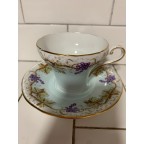 Tea Cup and Saucer pale blue with purple grapes