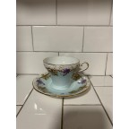 Tea Cup and Saucer pale blue with purple grapes