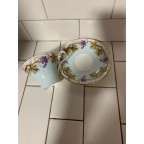 Tea Cup and Saucer pale blue with purple grapes