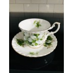 White Trilliums green leaves tea cup and saucer