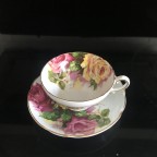 Large Roses Yellow & Pink Burgundy Tea cup and saucer