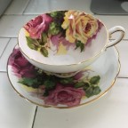 Large Roses Yellow & Pink Burgundy Tea cup and saucer