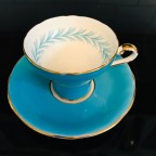 Aqua Blue with Feather pattern Tea Cup and Saucer