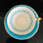 Aqua Blue with Feather pattern Tea Cup and Saucer