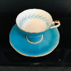 Aqua Blue with Feather pattern Tea Cup and Saucer