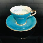 Aqua Blue with Feather pattern Tea Cup and Saucer