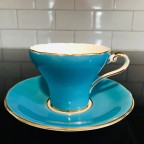 Aqua Blue with Feather pattern Tea Cup and Saucer