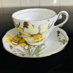 Yellow Daffodils gold trim Tea cup and saucer