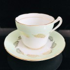 Mint Green with Gold Fronds Tea cup and saucer