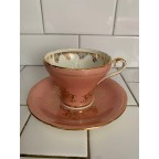 light Peach with gold trim Tea Cup and Saucer