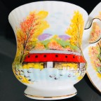 Autumn Covered Bridge tea cup and saucer