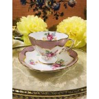 Pink Edge with Floral Design Tea Cup and Sauce