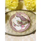 Pink Edge with Floral Design Tea Cup and Sauce