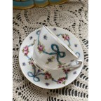 Blue ribbon bow tie swag tea cup and saucer