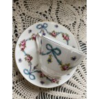 Blue ribbon bow tie swag tea cup and saucer