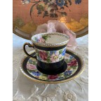 Antique black Handpainted black tea cup and saucer