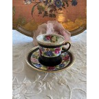 Antique black Handpainted black tea cup and saucer